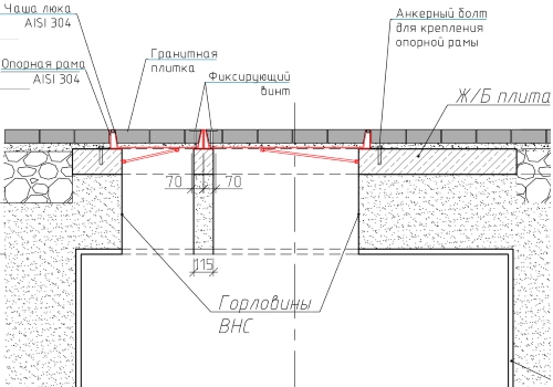 Установочная схема люков в плиту с опорными поверхностями Люки ВНС - установочная схема с опорными поверхностями горловины